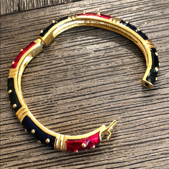 Vintage Goldtone Bracelet Red, Navy, Green Enamel - Picture 3 of 13